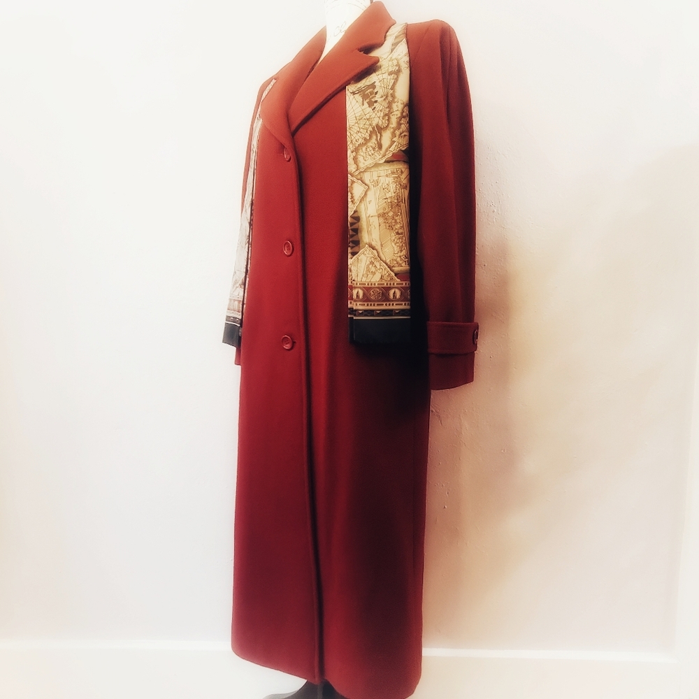 LONDON FOG WOMENS DARK RED 100% WOOL TRENCH COAT SINGLE BREASTED LINED SZ 8P
